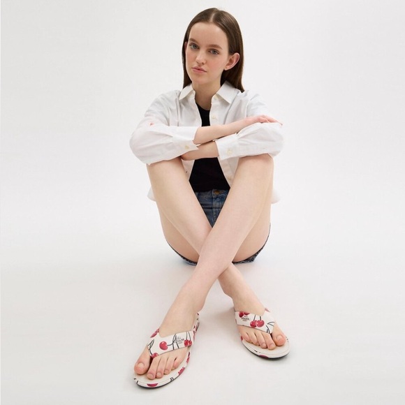 Stylish Cream and Red Women's Sandals with Cherry 🍒 print - Picture 3 of 4